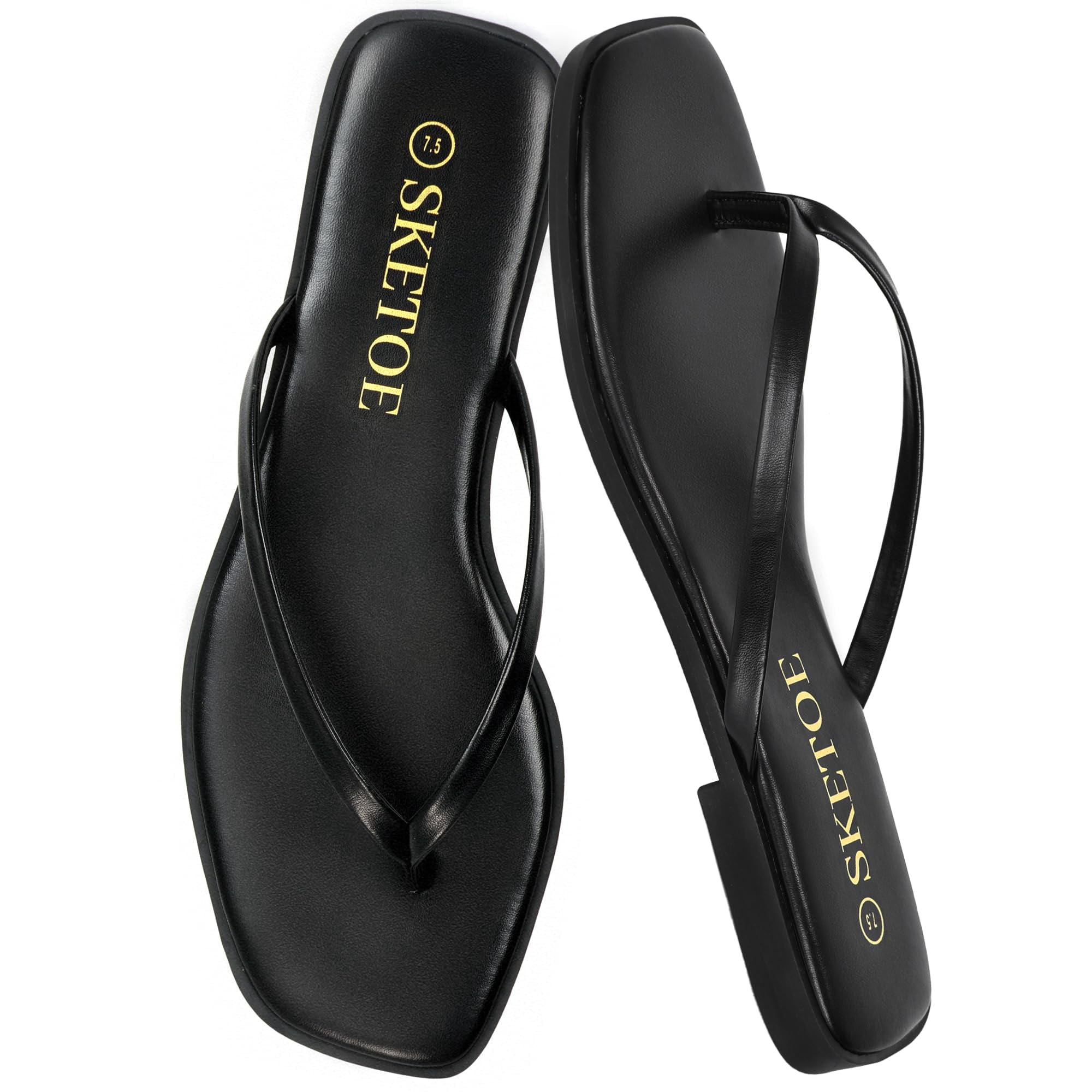 Women's Square Toe Vegan Leather Flip Flops