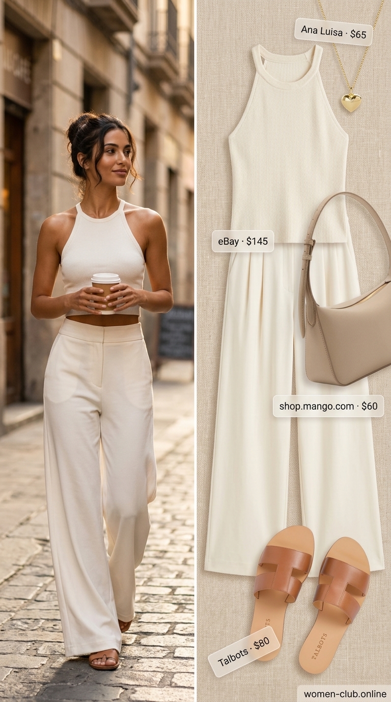 Comfy stretchy summer outfits for women 2026: Cream matching set for cozy co-ord chic.