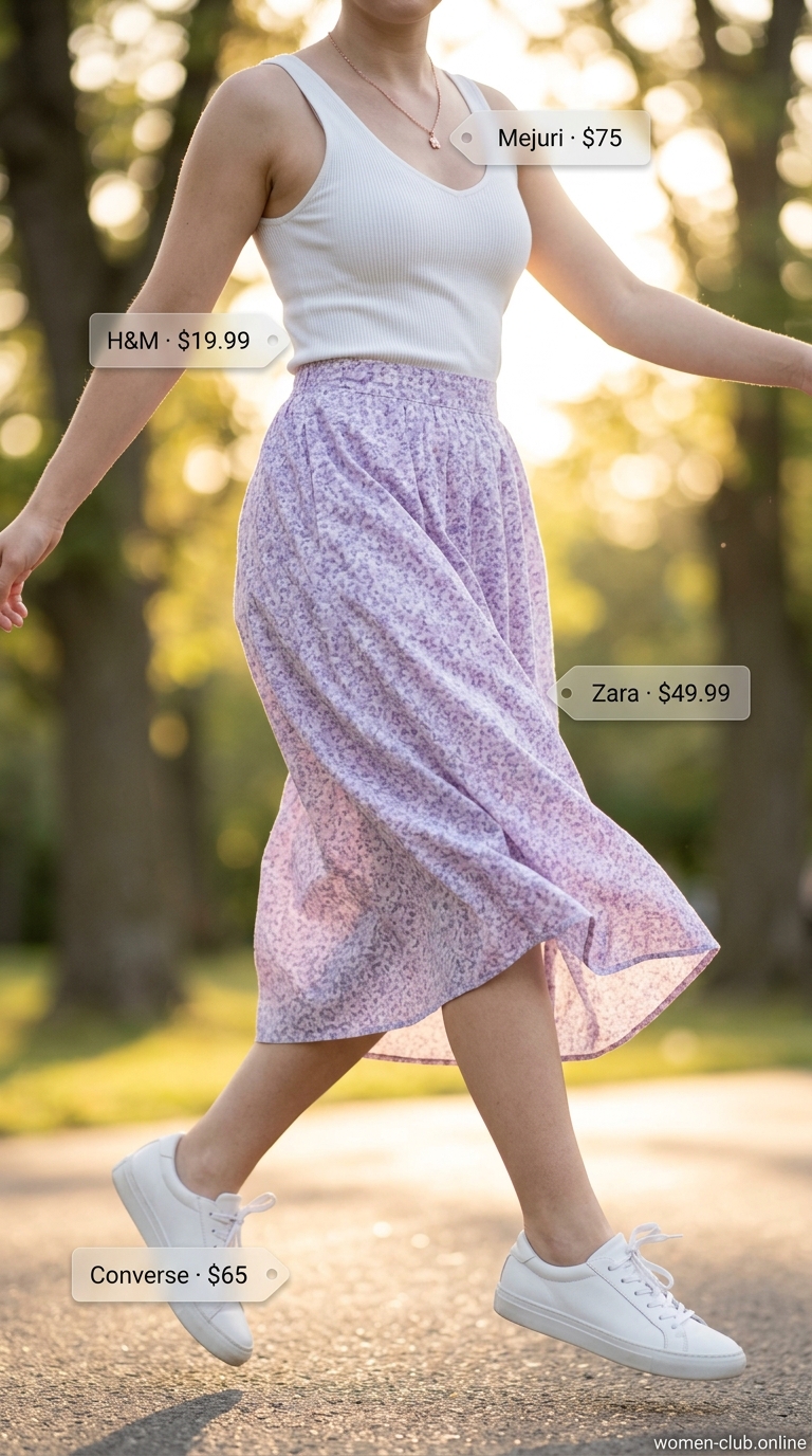 Comfy stretchy summer outfits for women 2026: Lavender romper for picnic fun.
