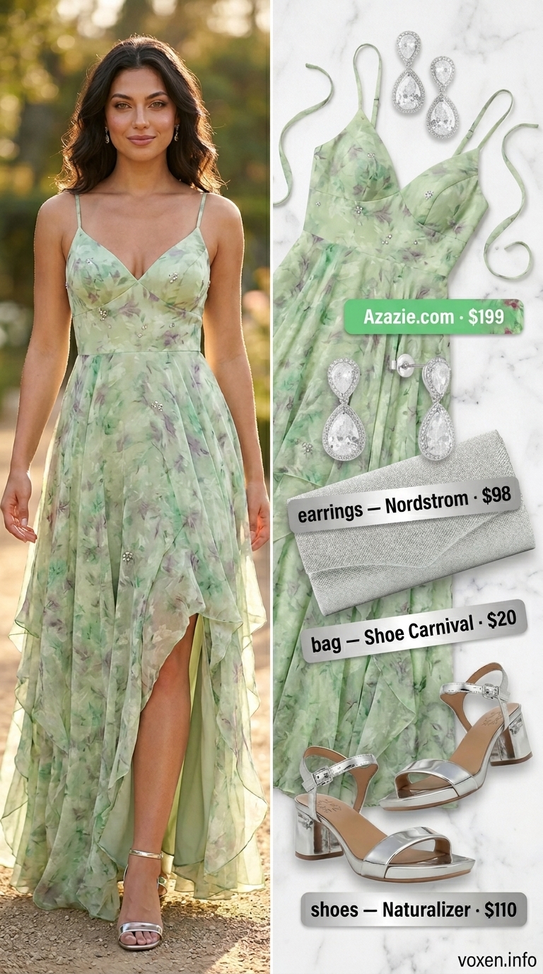Ethereal Garden Soiree: Soft lavender floral chiffon dress for summer wedding guest outfits for women 2026. Romantic style.