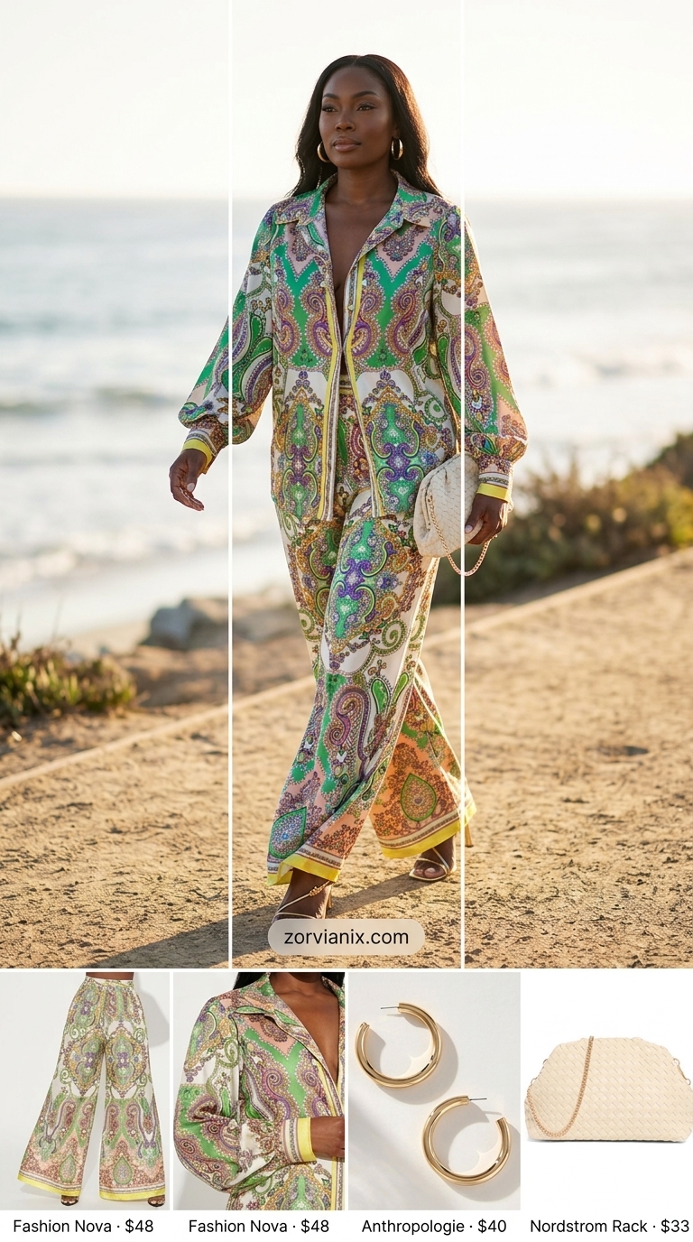 Emerald green satin matching set for glamorous summer outfits for women 2026 tropical escape.