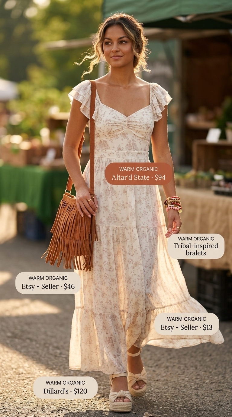 Terracotta floral maxi dress for summer outfits for women 2026 boho style.
