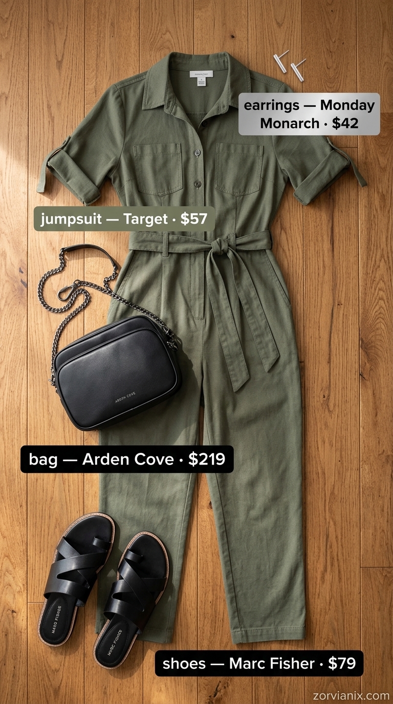 Khaki utility jumpsuit for modern summer outfits for women 2026 urban explorer.