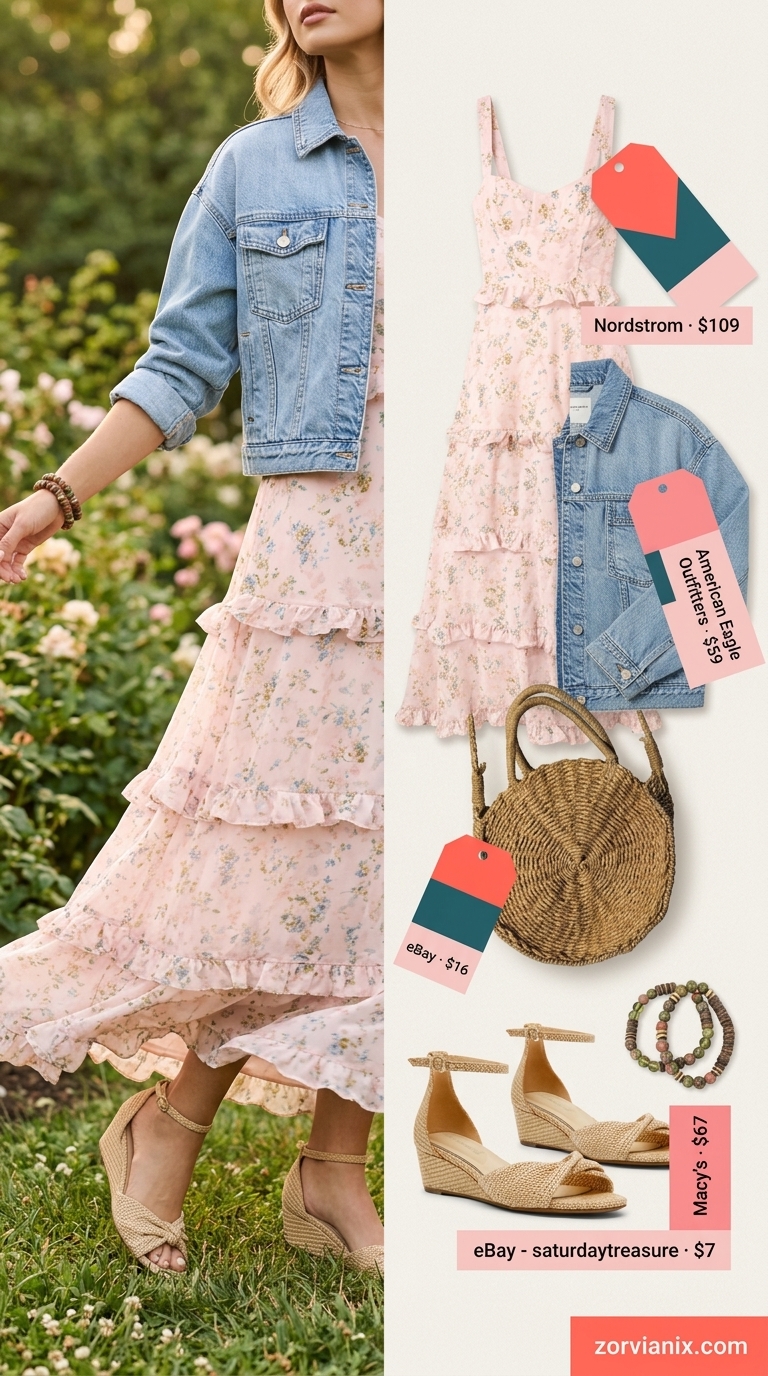 Boho chic floral maxi dress for summer wedding guest outfits 2026. Romantic for garden weddings.