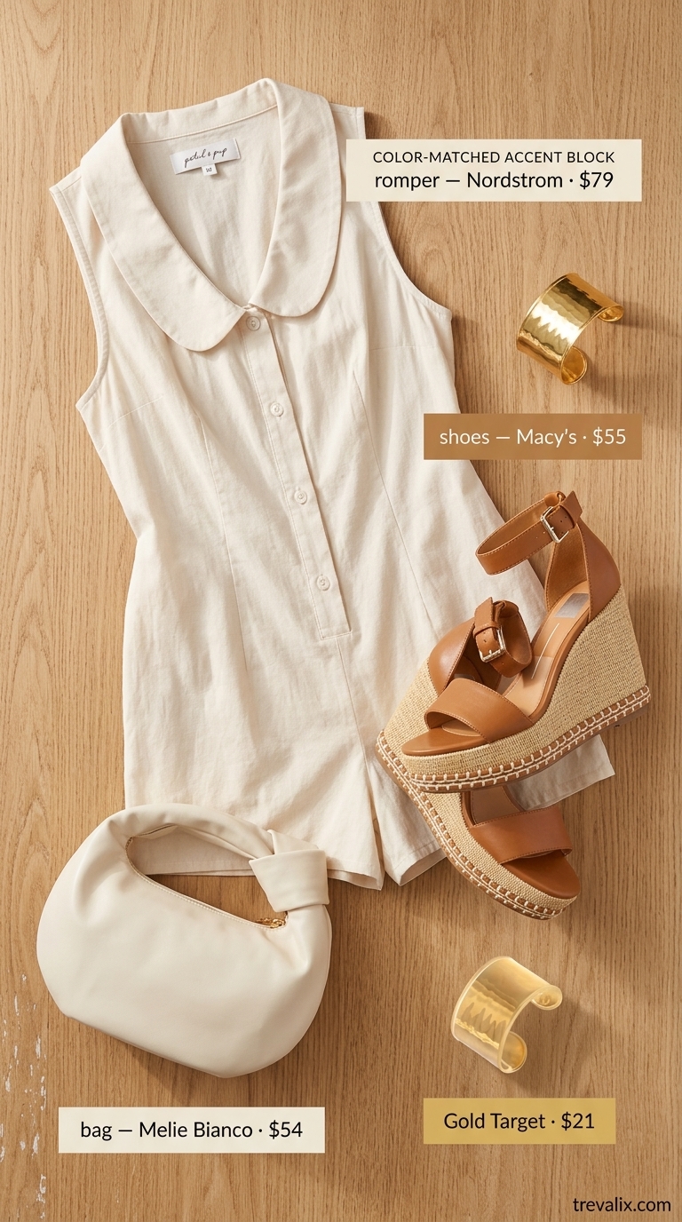 Chic Summer Outfits 2026: Linen Romper Cream linen blend romper for versatile summer must have outfits for women 2026. Ideal for al fresco lunches and daytime events with tan espadrilles.