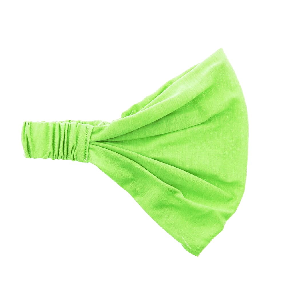 Motique Accessories Neon Green Wide Cotton Head Band Solid Boho Yoga Style Soft Hairband Women's