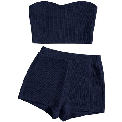 Women's Ribbed Crop Top and Track Shorts Set